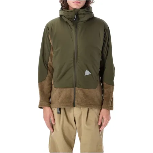 Khaki Wool Fleece Jacket Aw24 , male, Sizes: L, XL - And Wander - Modalova