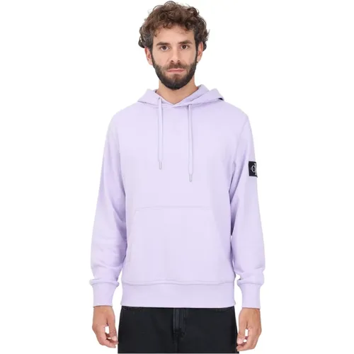 Lila Hoodie mit Monogramm CK-Emblem , Herren, Größe: M - Calvin Klein Jeans - Modalova