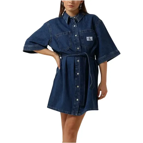 Blaues Boxy Belted Hemdkleid , Damen, Größe: L - Calvin Klein - Modalova