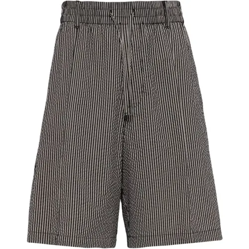 Black Vertical Stripe Print Shorts , male, Sizes: XL, M, 2XL, S - Emporio Armani - Modalova