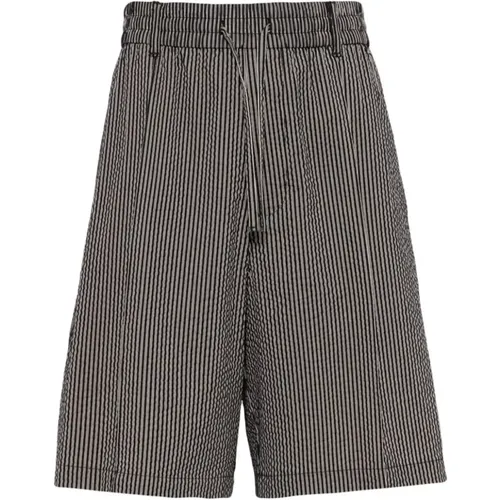 Black Vertical Stripe Print Shorts , male, Sizes: XL, M, L, 2XL, S - Emporio Armani - Modalova