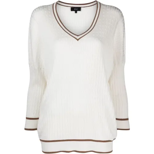 Ivory Cable Knit Sweater , female, Sizes: XL, L - Fay - Modalova