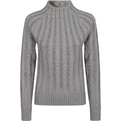 Grey Cable Knit Sweater Aw24 , female, Sizes: M - Ermanno Scervino - Modalova