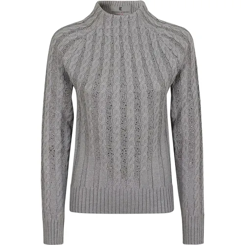 Grey Cable Knit Sweater Aw24 , female, Sizes: S, M - Ermanno Scervino - Modalova