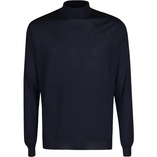 Blauer Wollstrickpullover Sweater,Blaue Kaschmir Pullover Mock Neck - Malo - Modalova