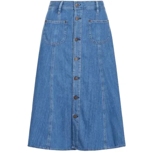 Buttoned Denim Skirt with Flared Silhouette , female, Sizes: L - Polo Ralph Lauren - Modalova