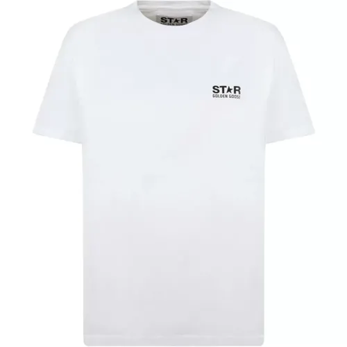 Logo Star T-Shirt in Weiß und Schwarz , Damen, Größe: L - Golden Goose - Modalova