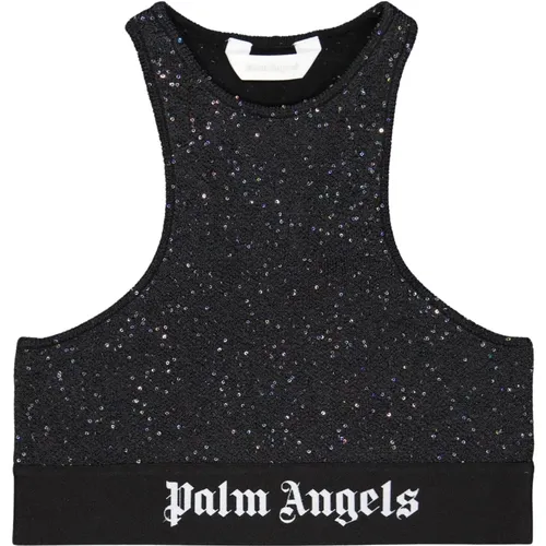 Sporty Sequin Crop Top , Damen, Größe: M - Palm Angels - Modalova