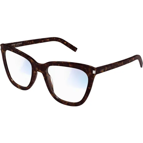Havana/Blue Slim Sonnenbrille , Damen, Größe: 55 MM - Saint Laurent - Modalova