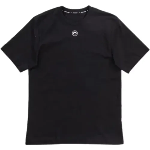 Organisches Schwarzes Baumwoll-T-Shirt mit Mondstickerei - Marine Serre - Modalova