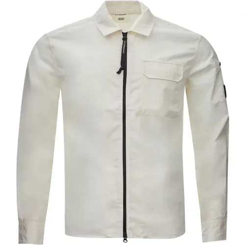 Weißes Baumwoll-Overshirt mit Logo , Herren, Größe: XL - C.P. Company - Modalova