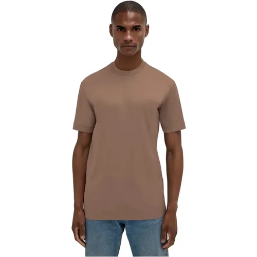 Braunes Glänzendes T-Shirt mit Rundhalsausschnitt - Valenza - Modalova