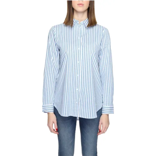 Blaues Nadelstreifen Langarmhemd , Damen, Größe: 5XL - Street One - Modalova