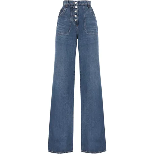 Jeans mit Blumenstickerei und weitem Bein - ETRO - Modalova