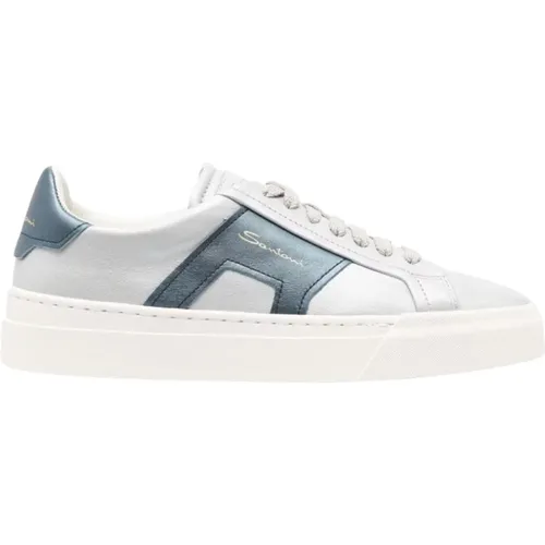 Double Buckle Metallic Leather Sneakers , female, Sizes: 6 1/2 UK - Santoni - Modalova