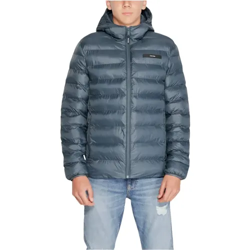 Blaue Kapuzenreißverschlussjacke , Herren, Größe: XL - Calvin Klein - Modalova