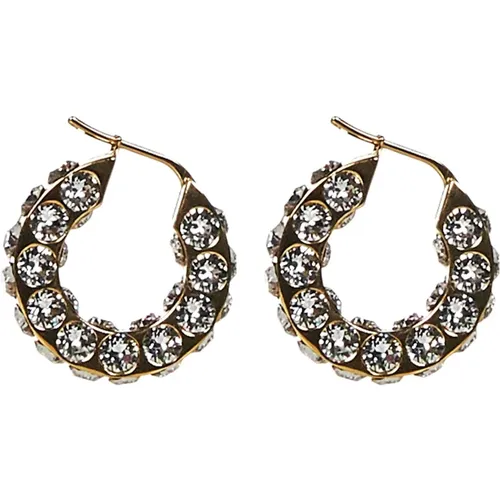 Golden Crystal Hoop Earrings , female, Sizes: ONE SIZE - Amina Muaddi - Modalova