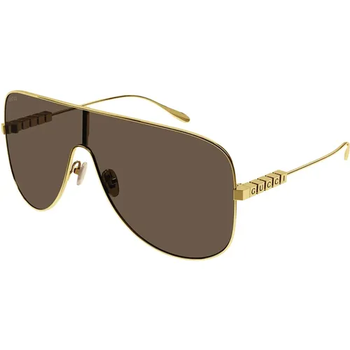 Brown Lens Gold Frame Sunglasses Gg1436S , female, Sizes: ONE SIZE - Gucci - Modalova