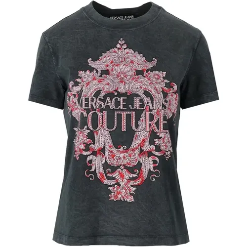 Barock Grau Rosa T-Shirt für Frauen , Damen, Größe: M - Versace Jeans Couture - Modalova