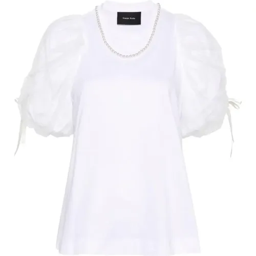 Weiße Baumwoll-T-Shirt mit Harzperlenverzierung , Damen, Größe: XS - Simone Rocha - Modalova