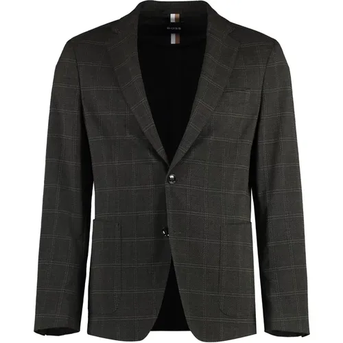 Slim Fit Karierte Jacke mit Revers - Hugo Boss - Modalova