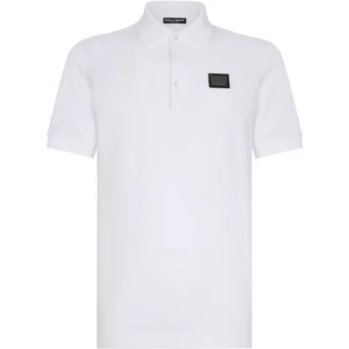 Kurzarm Baumwoll Polo mit Metall-Logo,Weiße Baumwoll-Poloshirt von D&G - Dolce & Gabbana - Modalova
