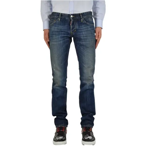 Slim-fit Blaue Baumwolljeans mit Vintage Rissen - Dsquared2 - Modalova