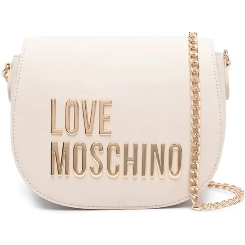 Ivory Logo Tasche mit Goldener Kettenriemen - Love Moschino - Modalova