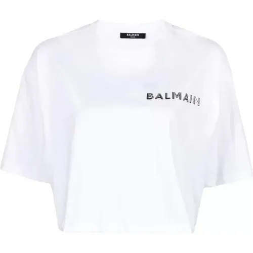 Stilvolles Cropped T-Shirt , Damen, Größe: M - Balmain - Modalova