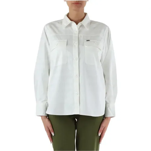 Tencel and cotton shirt jacket with logo , female, Sizes: S, M - Sun68 - Modalova