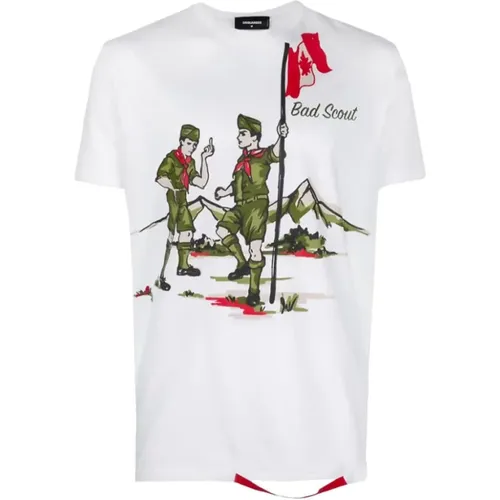 Weißes Baumwoll-T-Shirt, Hergestellt in Italien , Herren, Größe: 2XL - Dsquared2 - Modalova