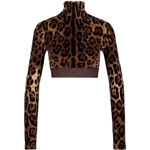 Leopard-Print Turtle-Neck Top , female, Sizes: 2XS, S - Dolce & Gabbana - Modalova