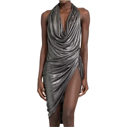 Silbernes Drapiertes Plunge-Kleid , Damen, Größe: 2XS - Atlein - Modalova