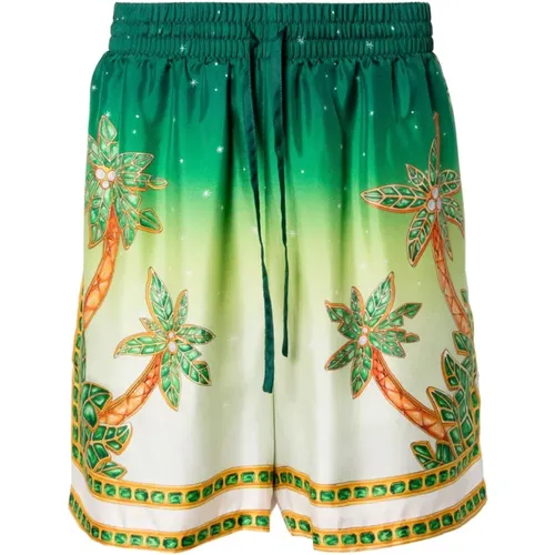 Printed Green Silk Bermuda Shorts Africa Joy , male, Sizes: M - Casablanca - Modalova