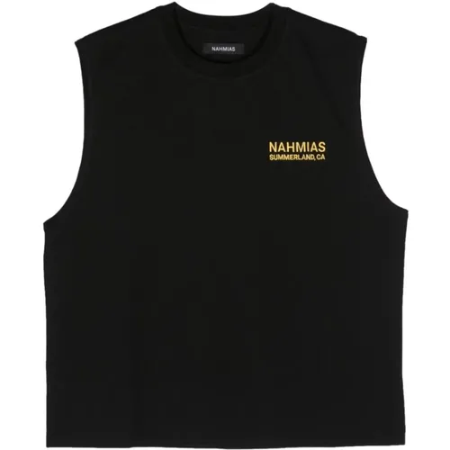 Schwarzes Baumwollärmelloses Besticktes T-Shirt , Herren, Größe: XL - Nahmias - Modalova