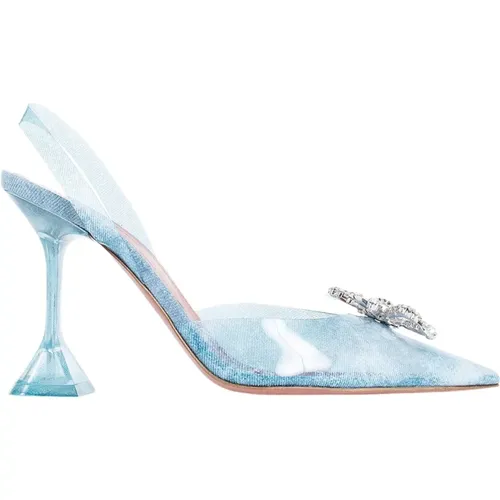 Crystal Brooch Denim Slingback Heels , female, Sizes: 5 1/2 UK, 3 UK, 6 1/2 UK, 2 UK, 3 1/2 UK, 5 UK, 6 UK, 7 UK, 4 UK, 4 1/2 UK - Amina Muaddi - Modalova