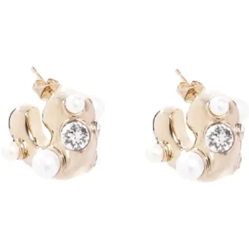 Metallic Earrings with Strass and Pearl , female, Sizes: ONE SIZE - Dries Van Noten - Modalova