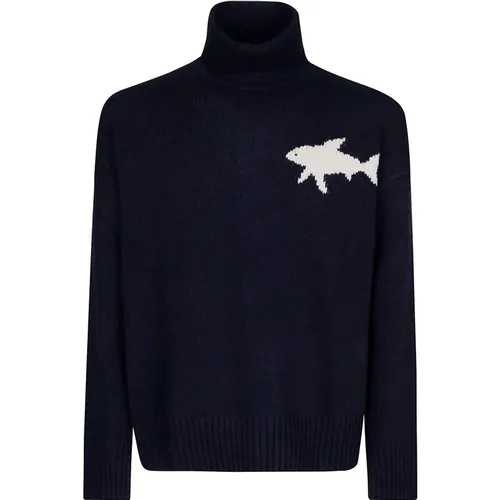 Haifisch Intarsia Woll-Crewneck-Pullover , Herren, Größe: M - PAUL & SHARK - Modalova