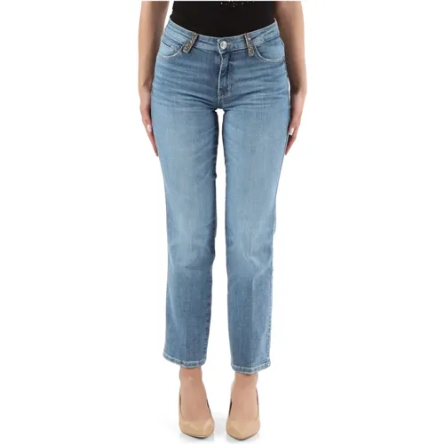 Mid Rise Gerades Jeans mit Perlenlogo , Damen, Größe: W25 - Guess - Modalova