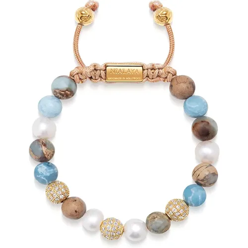 Women's Beaded Bracelet with Pearl, Larimar, Opal and Gold , Damen, Größe: L - Nialaya - Modalova