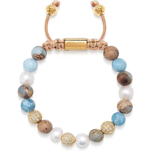 Women's Beaded Bracelet with Pearl, Larimar, Opal and Gold , female, Sizes: M, S, L, XS - Nialaya - Modalova