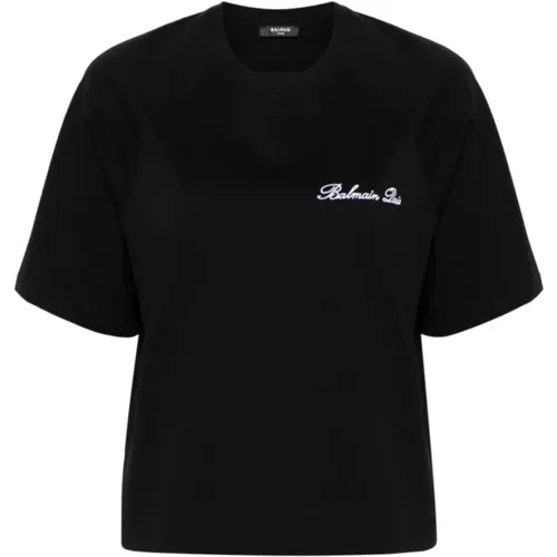 Signature Bulky T-Shirt Schwarz/Weiß Damen , Damen, Größe: S - Balmain - Modalova