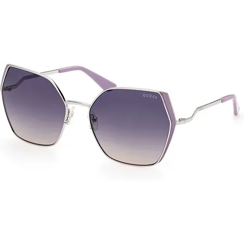 Glänzende Nickel-Sonnenbrille mit Grauer Linse , Damen, Größe: 61 MM - Guess - Modalova