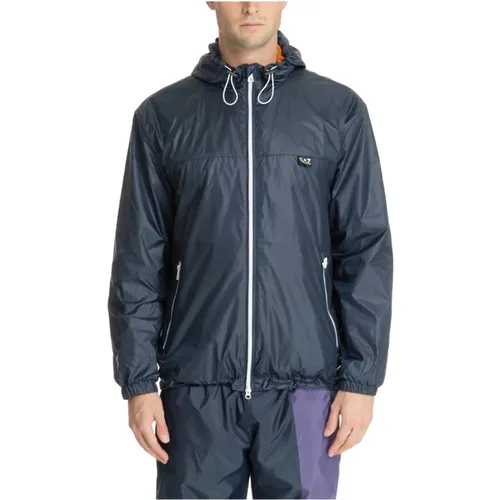 Patterned Zip Jacket with Hood and Logo , male, Sizes: M - Emporio Armani EA7 - Modalova