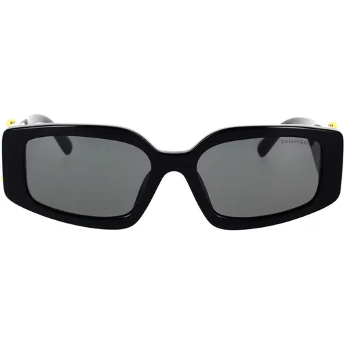 Elegante Schwarze Rechteckige Sonnenbrille , Damen, Größe: 54 MM - Tiffany - Modalova