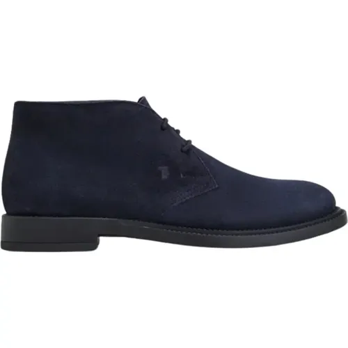 Blaue Wildleder Stiefeletten mit Geprägtem Monogramm , Herren, Größe: 40 EU - TOD'S - Modalova