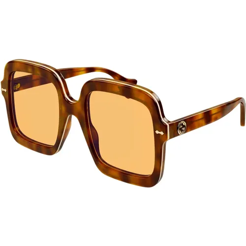 Light Havana/Yellow Sunglasses , female, Sizes: 56 MM - Gucci - Modalova