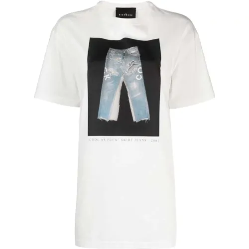 Denim Dekoratives Druck T-Shirt , Damen, Größe: L - John Richmond - Modalova