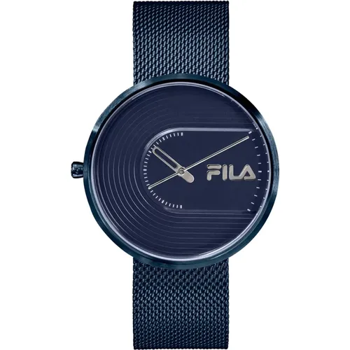 Mens Watch style Additional Leather Band Stainless Steel Bracelet , male, Sizes: ONE SIZE - Fila - Modalova