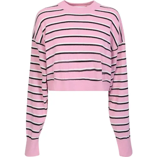Striped Cotton Blend Cropped Sweater , female, Sizes: M, S, XS - Palm Angels - Modalova